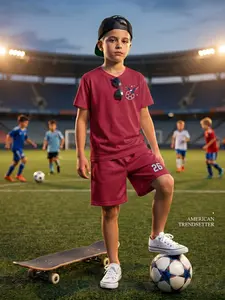 Boys' Summer Short-Sleeve Set: Neon Green Letter-Printed T-Shirt and Shorts Two-Piece Set – Kids' Casual Sportswear Set