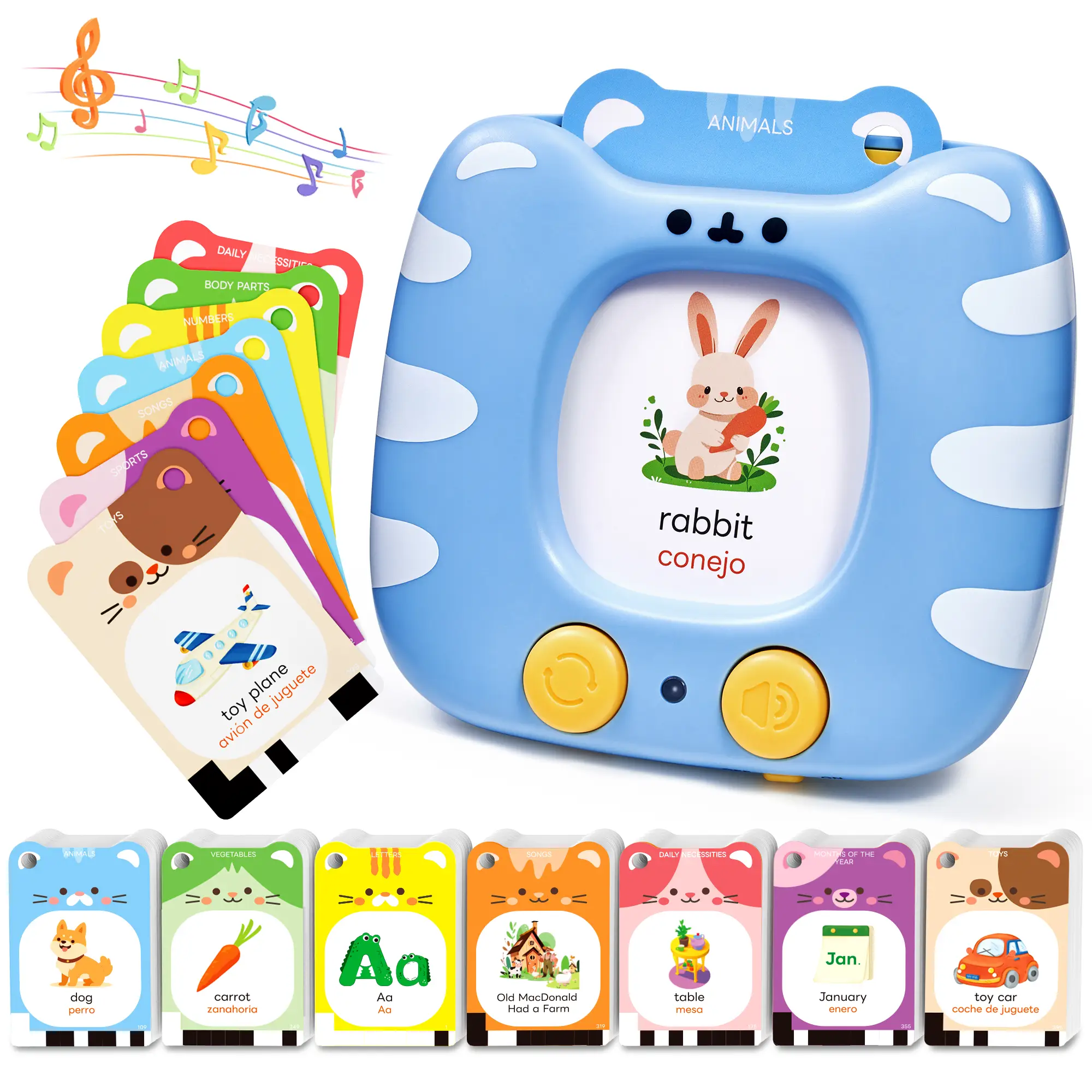 JoyCat English & Spanish Talking Flash Cards, Sight Words Game, Speech Therapy Toys, Autism Sensory Toy, Bilingual Language Toys, Phonics Flashcards