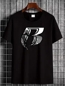 7.5oz Unisex Dmx Ruff Pattern T-Shirt, Bold R Letter & Dmx Logo Print, Soft Breathable Fabric, Casual Long Sleeve Top, All-Season Streetwear