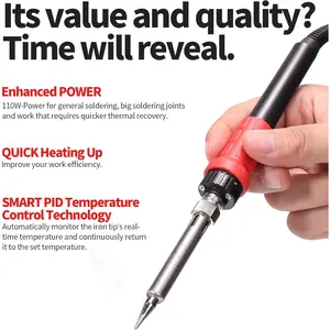 110W Soldering Iron Station Kit with Display, 2 Helping Hands, 3 Extra Iron Tips, 35g Solder, Solder Sucker, Tweezers, Conversion, Calibration & Sleep Features