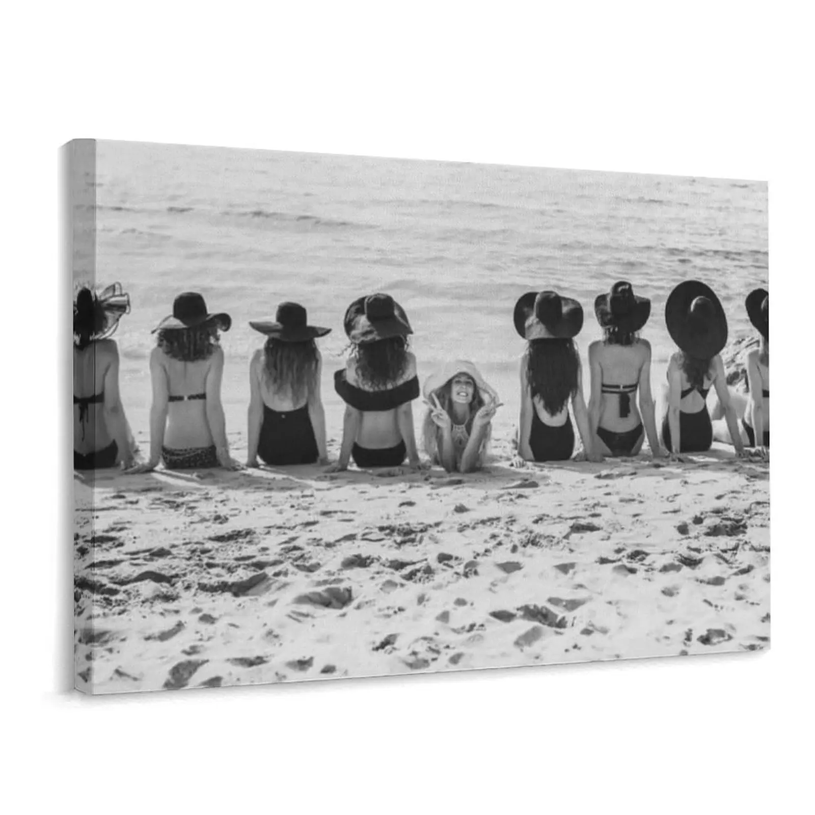90's Girl on The Beach Retro Bachelorette Party Posters Black And White Poster Decor Print