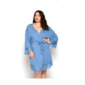 iCollection Soft Viscose Robe with Lace Trim and Waist Tie