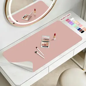 Dual-Sided 19.7 x 11.8 in Makeup Mat for Vanity to Protect Desk Top, Easy to Clean Waterproof Oilproof Desk Pad Vanity Accessories (Pink and Silver)