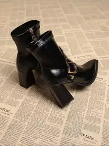 Women's Fall Winter New Pointed Toe Chunky Heel High Heeled Boots, Slimming Fashion Boot with Side Zipper, Versatile Women's Boots