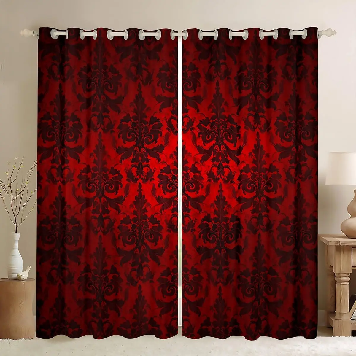 Feelyou Gothic Velvet Damask All-Over Bold Pattern Baroque Grommet Colorful Blackout Curtains - Victorian Vintage Multi-Size Home Textile for Living Room Decor, Privacy, Grommet Curtains, Colorful Curtains