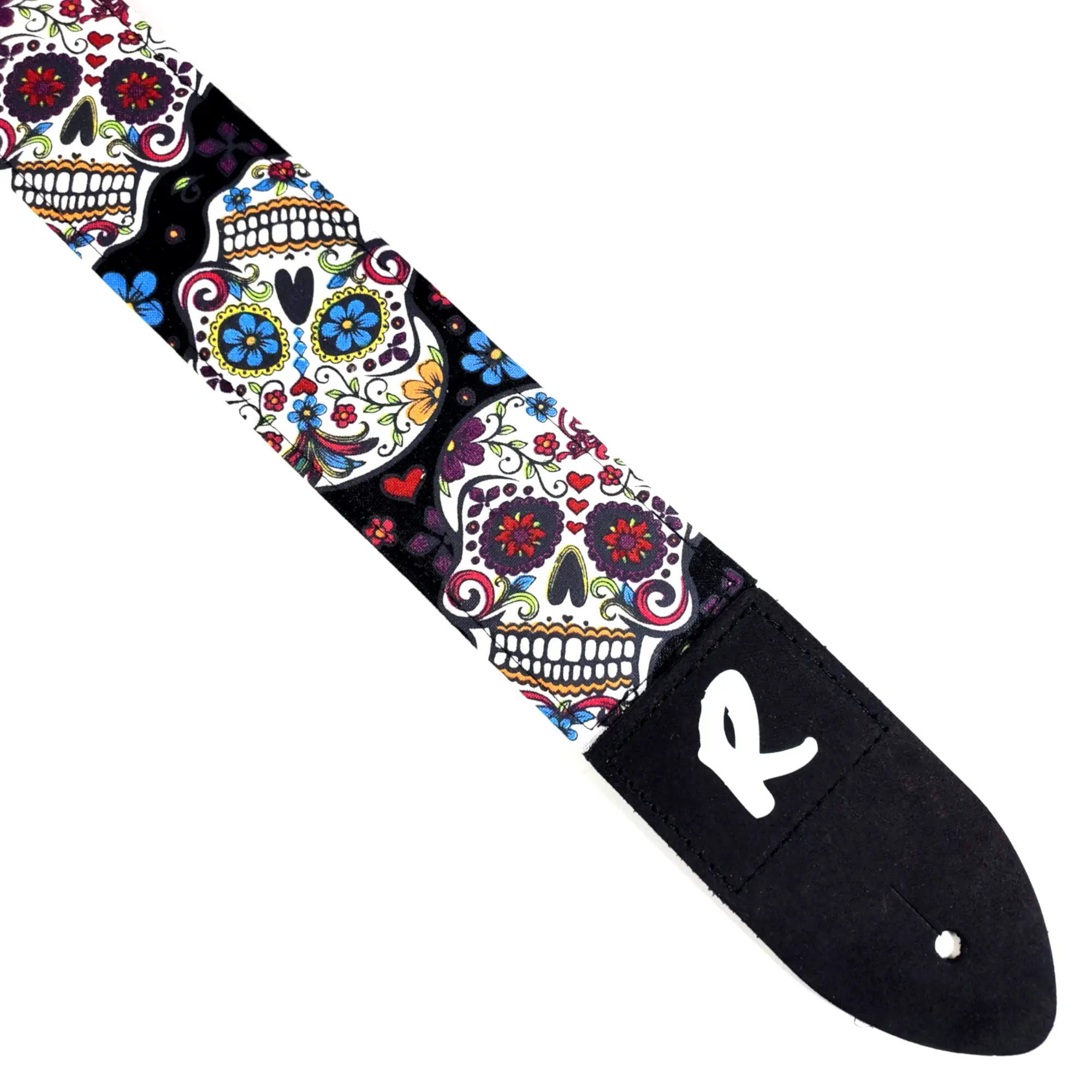 Black Sugar Skulls Guitar Strap - Dia De Los Muertos Guitar Strap -