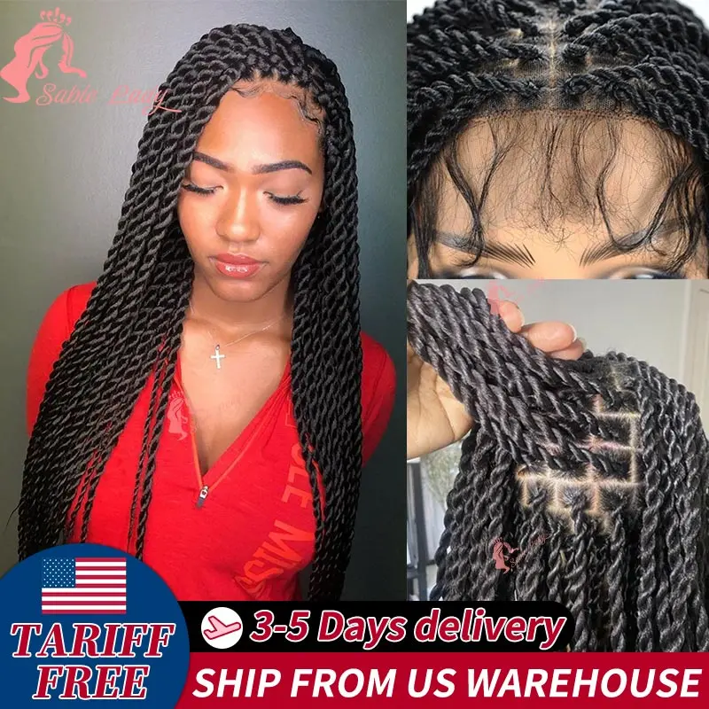 Senegalese Full Lace Twist Braided Wigs Synthetic Knotless Briads Wigs for Black Women Lace Front Knotless Goddess Braided Wig