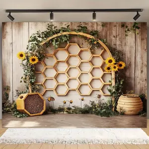 Honeycomb Theme Party Banner, Honeycomb Party Backdrop, Photo and Photography Prop Background Cloth, Indoor and Outdoor Home Background Decoration, Ornaments