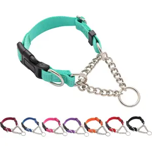 Martingale Dog Collar with Quick Release Buckle Steel Chain No Pull Training Reflective Collar for Medium Large Dogs(Teal, Medium)