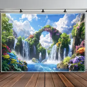 Extra-Large Landscape Waterfall Forest Tapestry, Scenic Nature Wall Hanging for Living Room, Woven Peach Skin Velvet Fabric, Indoor Use, Polyester, Ideal for Home, Office, Party Decor, No Installation Required 60X40 Colorful Decoration