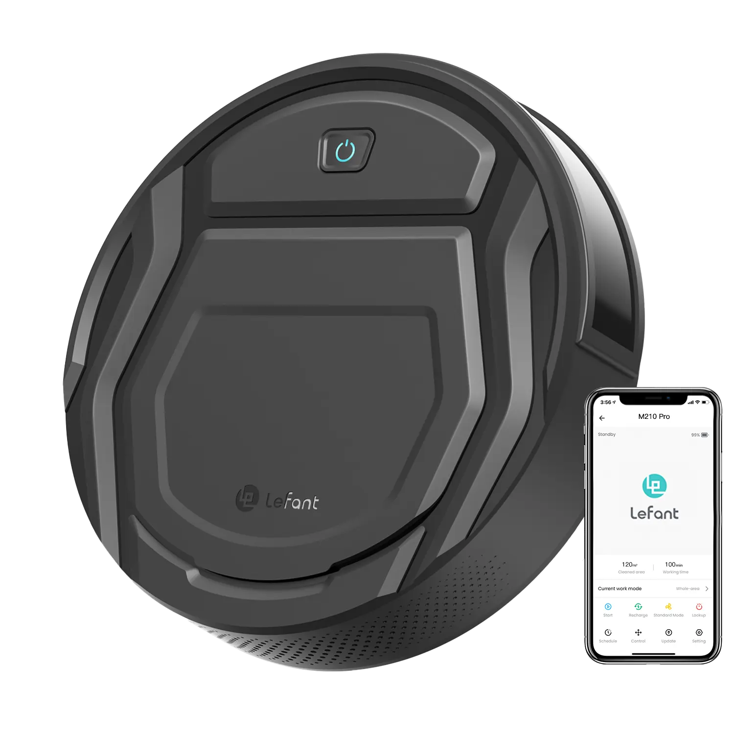Lefant M210 Pro Robot Vacuum Cleaner – 2200Pa Suction, 120 Mins Runtime, Wi-Fi(2.4GHz ONLY)/App/Voice Control, Ideal for Hard Floors, Low-Pile Carpet & Pet Hair, Auto Recharge, White, Black, Gray