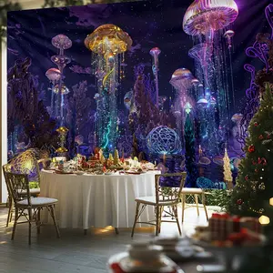 1pc Enchanting Ocean Life Tapestry - Colorful Jellyfish & Marine Creatures Wall Hanging for Bedroom, Living Room, Dorm Decor - Perfect for Outdoor Parties