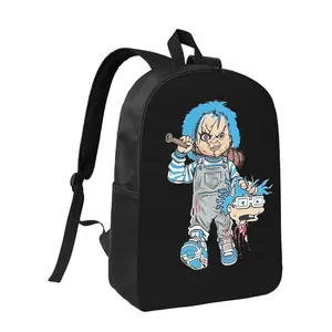 Horror Movies Chucky Backpack 17 Inch Funny Backpack Adjustable Shoulder Straps Zipper Closure Casual Laptop Bag for Office Travel Camping Weekend Trip