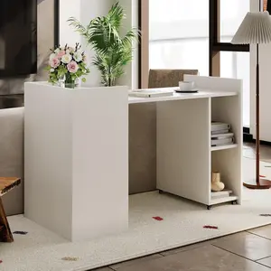 Folding Computer Desk with Storage Shelves, Compact Extension Computer Table, Space Saving Folding Desk with Extendable Drop-Leaf for Small Spaces, Home Office, Bedroom