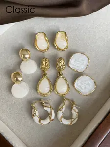 Women's Elegant French Vintage Style Earrings Set, Resin Inlay Design, Perfect for Daily Wear, Parties & Festivals