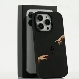 "The Creation of Adam" Inspired Cross Phone Case, Artistic Reaching Hands & Christian Cross Design, Large Hole Skin-friendly Protective Cover for iPhone 17 Pro Max 16 15 14 13 12 11 Plus Air Pro, Perfect for Art & Christian Fans, Ideal Hol