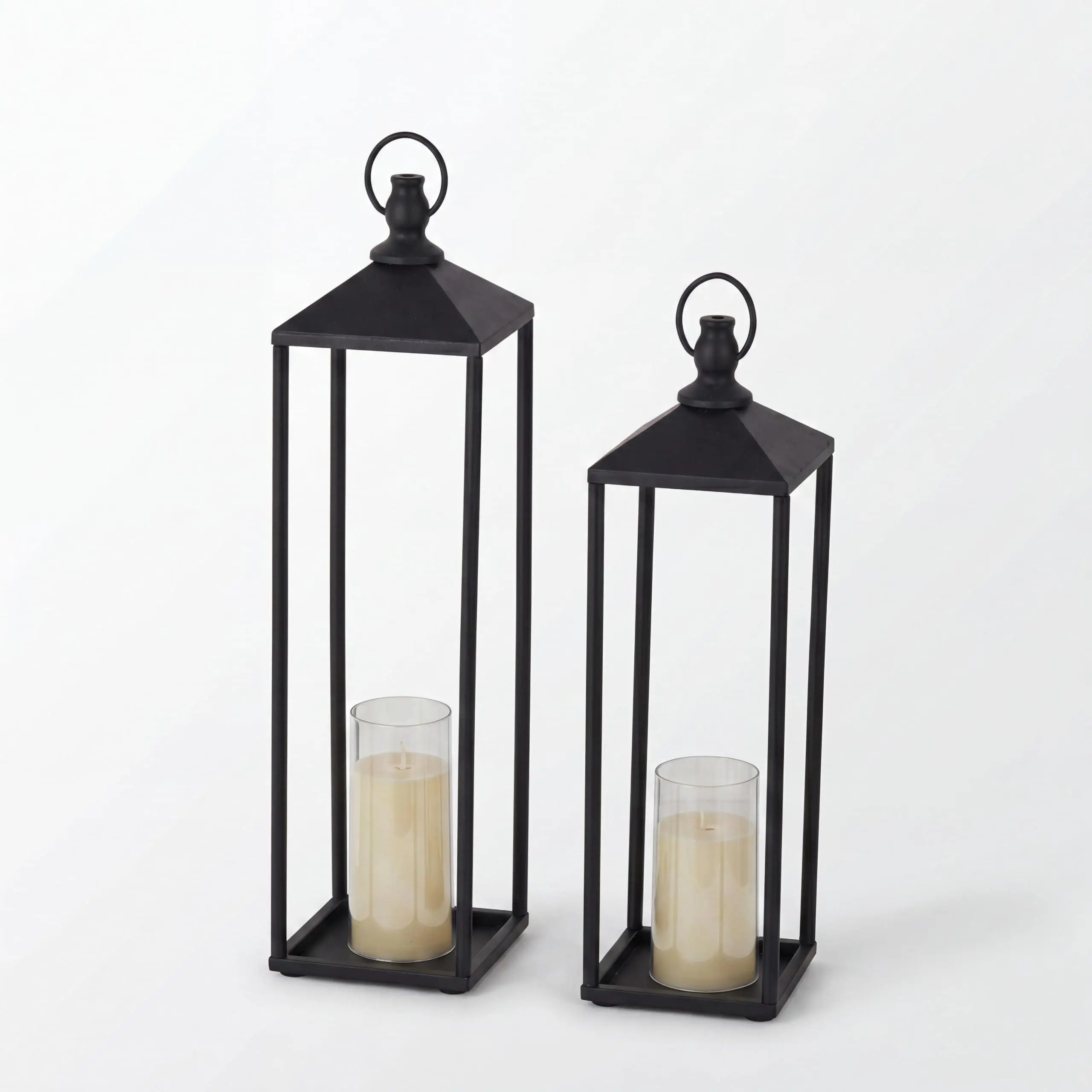 Garvee 19" 22" Large Lanterns Decorative Indoor, Set of 2 Modern Farmhouse Metal Black Lantern, Outdoor Lanterns for Porch, Home, Patio, Garden, Floor, Halloween & Christmas, No Glass