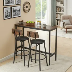 43'' Bar Table,Multifunctional Console Table,Kitchen Dining Table with Footrest,Counter Bar Tables with Sturdy Metal Frame,for Pub, Living Room, Rustic Brown and Black