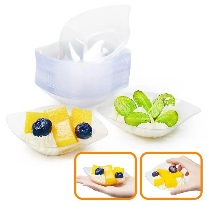 Value Pack 25/50Pcs Mini Disposable Plastic Dessert Plates, Elegant Mini Appetizer Cups, Ideal for Chocolate & Cheesecake, Square Mini Plates, Perfect for Puddings, Mousse, Parfaits, Kitchen Gadgets for Restaurants & Food Trucks, Essential for Festivals