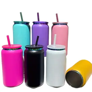 16 oz stainless steel blank / rainbow rim can cups/ choose-  single cup or bundle pack