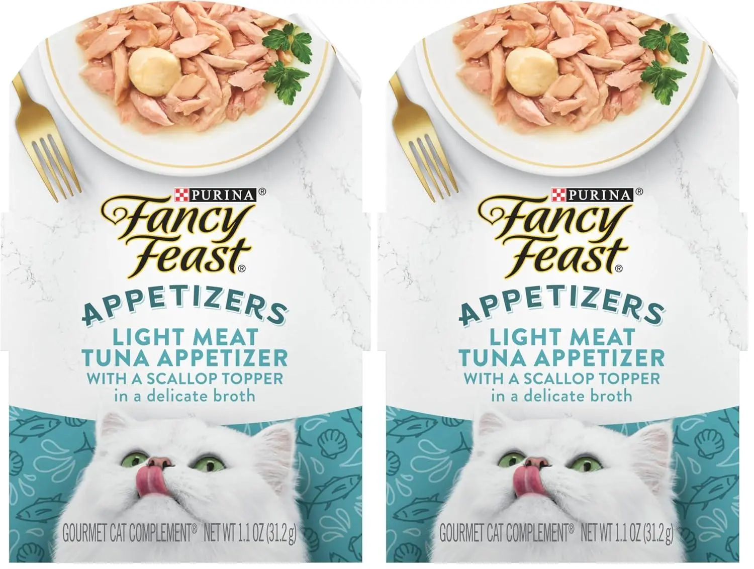 Purina Fancy Feast Appetizers Lickable Grain Free Wet Cat Food Topper Light Meat Tuna Appetizer with Scallop - (Pack of 10) 1.1 oz. Trays