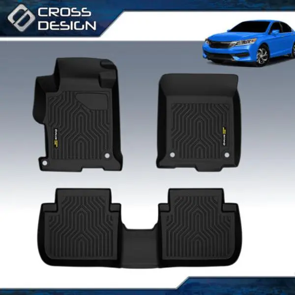 CROSSDESIGN TPE Car Floor Mats Fit For Accord 2013-2017,All Weather Floor Mats Rubber ,Waterproof Anti-slip Durable Floor Mats