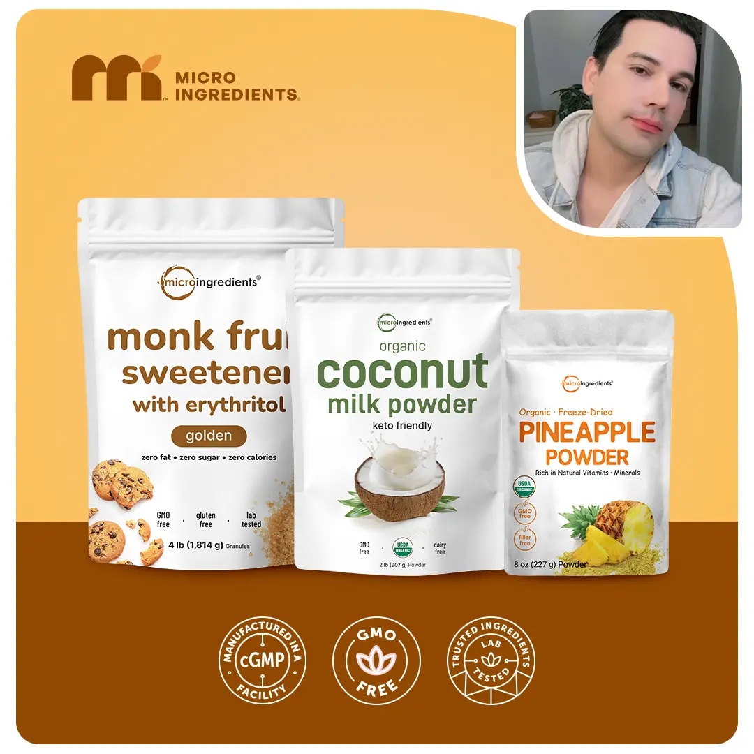 Micro Ingredients Pineapple Coconut Smoothie Bundle: Organic Pineapple Powder 8oz & Organic Coconut Milk Powder 2LB & Golden Monk Fruit Sweetener 4LB
