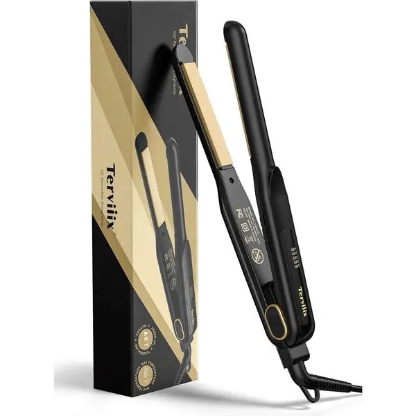 Terviiix 1/2‘’ Flat Iron for Short Hair, 2-in-1 Straightener and Curler | Slim Plates, Rounded Edge for Easy Curls or Sleek Styles, Pixie Cuts, Bangs, Beard, Roots, for Men and Women