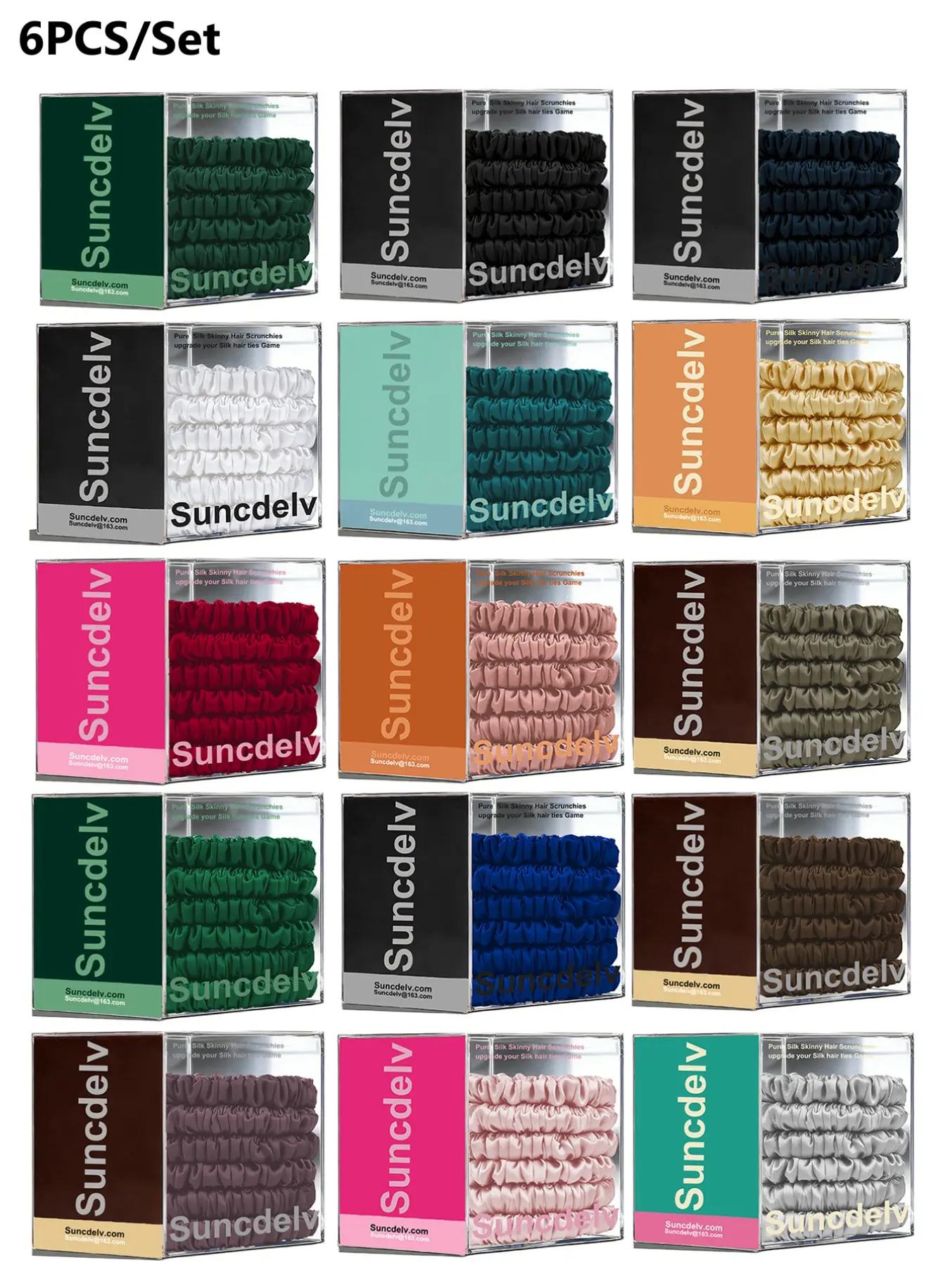 6PCS/Boxed 100% Pure Mulberry Silk Hair Scrunchies. High Quality Solid Color, Gentle and Non‑damaging to Hair.Elegant Satin,Soft & Comfortable,Skin Friendly & Durable elasticity. Elastic Tie Band Hair Ties, Bulk Hair Ties