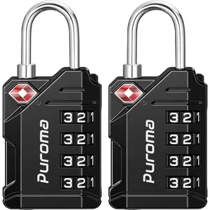 TSA Approved Travel Luggage Locks, 2 Pack Black 4 Digit Resettable Combination Code Lock with Zinc Alloy Body for Suitcase, Backpack, Laptop Bag, Gym Locker, Toolbox