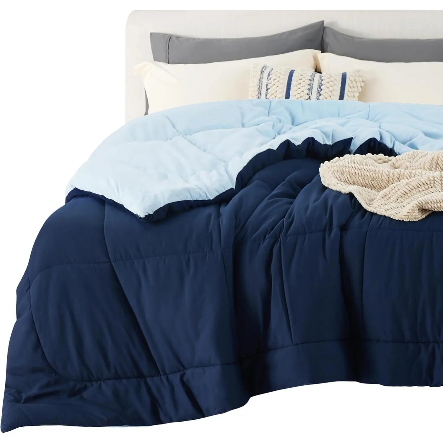 Duvet Insert King, Comforter, Quilted Down Alternative Duvet, Box Stitched Comforters with Corner Tabs, Machine Washable, 102 x 90 Inches (Navy Blue/Blue)