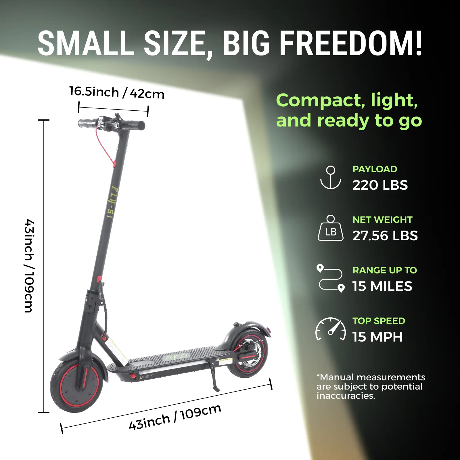 FLY E-BIKE S1 E Scooter - 8.5'' Tire, 15 MPH Range, 250W Motor, 36V/7.8Ah Lithium Battery