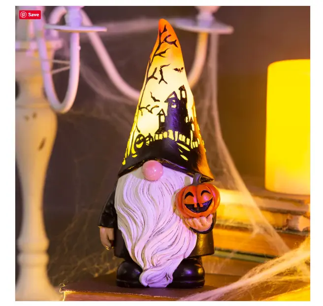 Halloween Gnome with Lighted Hat and Pumpkin