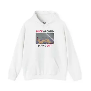Buck Around & Find Out Hoodie — Brutus Crossing Out M (Ohio State vs Michigan Snow Game)
