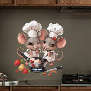 Cute Chef Mouse Kitchen Wall Sticker, Matte Self-Adhesive Easy to Apply, Cartoon Chef Costume Design, Home Decor for Kitchen Living Room Staircase