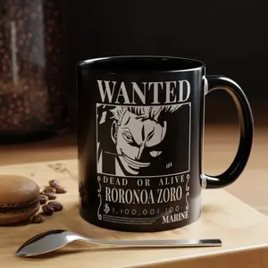 Zoro Bounty Anime Gift Mug - 11 oz White Ceramic Coffee Cup with C-handle, Durable Design & Customizable Options Available - Drinkware