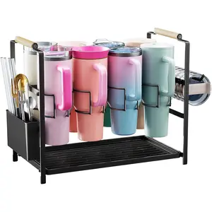 Water Bottle Organizer Drying Rack  40 oz Tumbler with Handle, Multifunctional Cup Storage Holder  with Stanley, Owala, Simple Modern and Other Brands, 8 Slots (Patented)