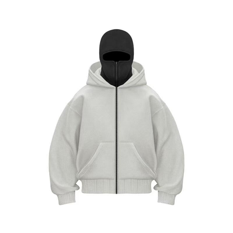 Balaclava Hoodie Jacket, Fashionable Zipper Double-Layer Hooded Shirt, Motorcycle Hoodie, Y2K Unisex Apparel, Windproof Warm Coat, Stylish Comfortable Top，muslim girl