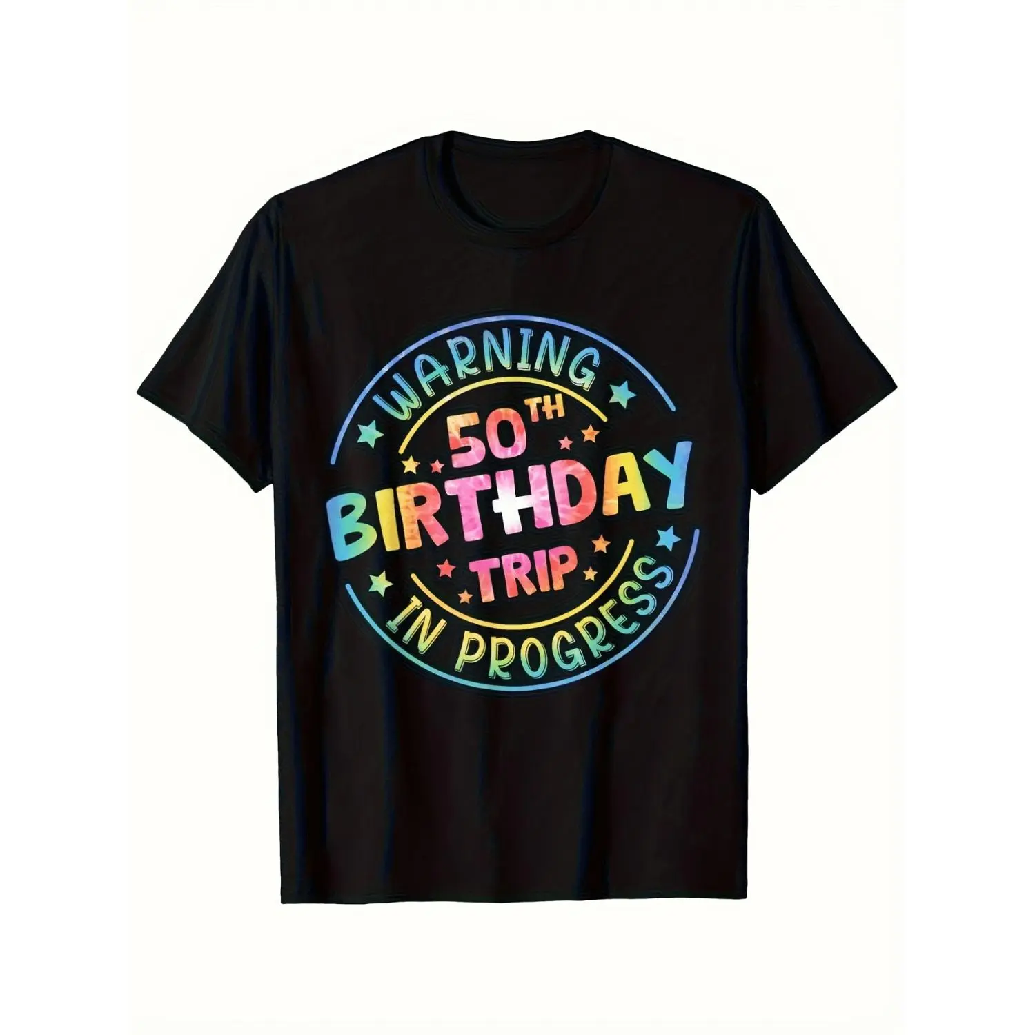 Funny 50th Birthday Warning T-Shirt for Men & Women - Heavyweight SM Fabric Crewneck Tee with Neon "50 Years " Design - Funny 50th Birthday Party Outfit Gift for Dad, Husband - Neon 50 & Birthday Trip Graphic - Comfortable Round Neck