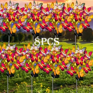 EVEDIOR 8-Pack Solar Outdoor Garden Decorations: Gardening Gifts for Women and Moms - 8 Sets Including 68 Butterfly Solar Lights with Colorful Bulbs - Outdoor Waterproof Solar Lights for Yard, Patio, Pathway, Porch, and Lawn Decorations