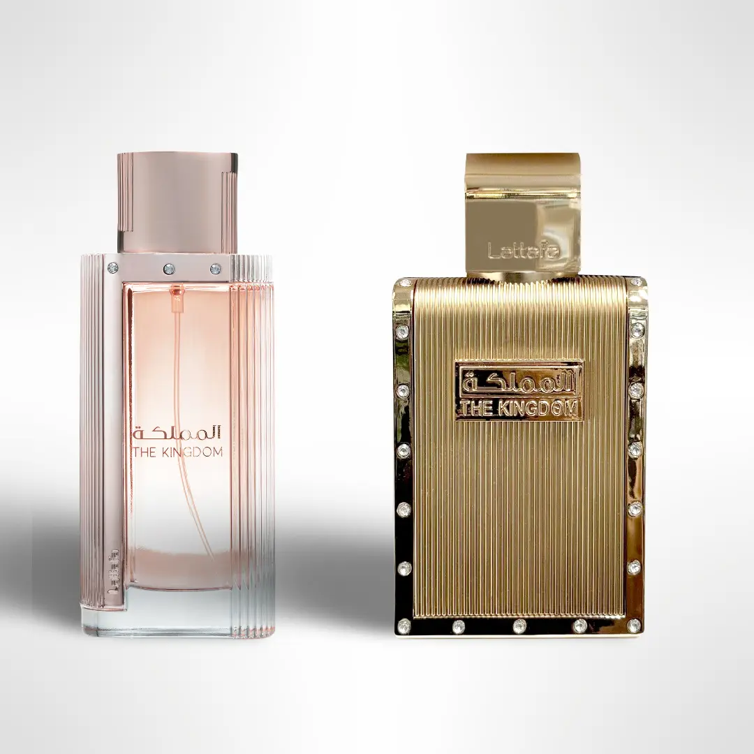 Lattafa Kingdom Women's + Kingdom Men's Fragrance Duo, 100ml (3.4 fl oz) Each, Aromatic Woody Floral Scents, Couples Unisex Beauty Bundle, Aromatic Woody Fragrance