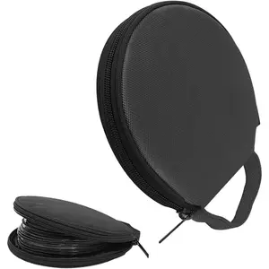 20 Capacity Oxford Cloth Car CD Case Waterproof Portable Round CD Protective Holder Universal DVD Organizer Wallet with Reinforced Handle (Black)