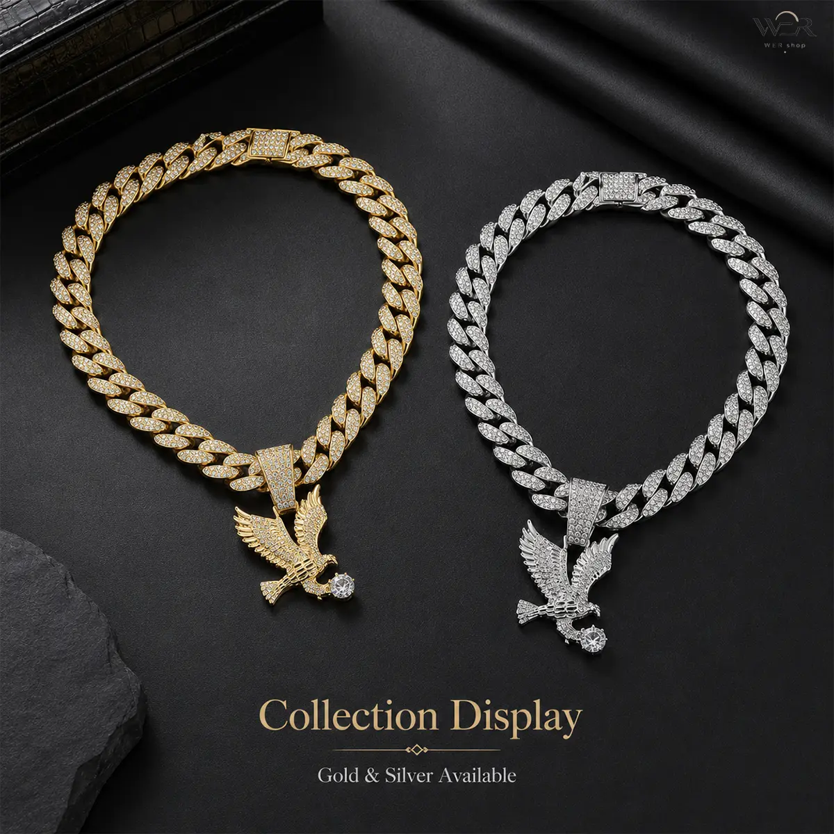 Cuban Link Necklace Eagle Pendant Gold Silver Tone Sparkling Bold Luxurious Heavyweight Jewelry for Men Women Daily Wear Gift Idea Perfect Accessory