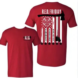 R.E.D Friday Firefighter T-Shirt, Remember Everyone Deployed Patriotic American Flag Graphic Tee, Soft Cotton Blend Shirt, Unisex Cotton Casual Streetwear Top Man Sleeveless