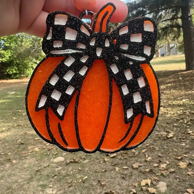 Pumpkin w/Checker Bow Car Freshie