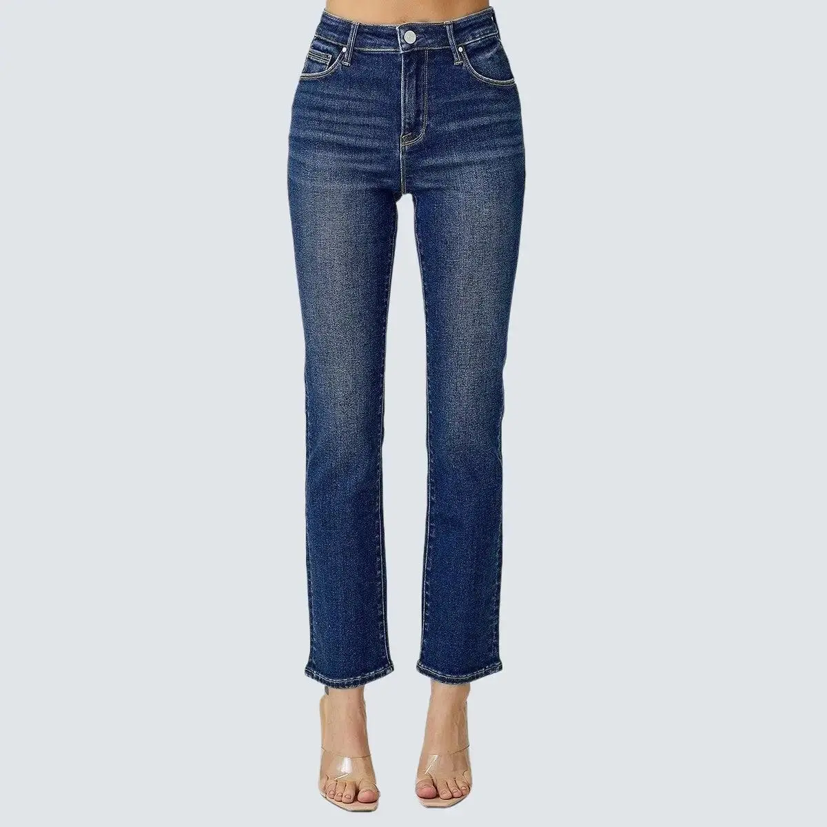 Risen Women's Basic Preppy Ankle Jeans - Mid Rise Fitted Cut in Comfortable Stretch Denim with Spandex, Bottom, Style, Halloween, Christmas, Bottoms, Holiday, Pants, Thanksgiving, Easter