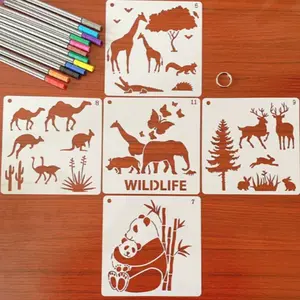 New 16 Cartoon Animal Hollow Painting Templates, Kids Drawing Tools, Plastic Hollow Art Stencils, Creative Drawing Supplies for Children