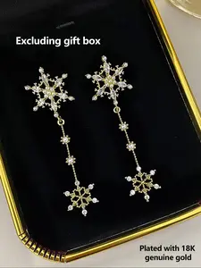 Elegant Snowflake Design Copper Zirconia Drop Earrings, Luxury Fashion Jewelry for Women, Christmas Gift, Banquet, Wedding Party