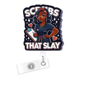 Cartoon Nurse Pattern Badge Holder, Retractable Badge Reel, Name Badge Holder for Nurse Doctor Nursing Students Worker Volunteer