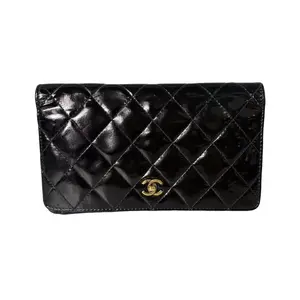 Pre-owned Patent Leather Wallet Chanel Classic Long Flap in Black Quilted Patent Leather